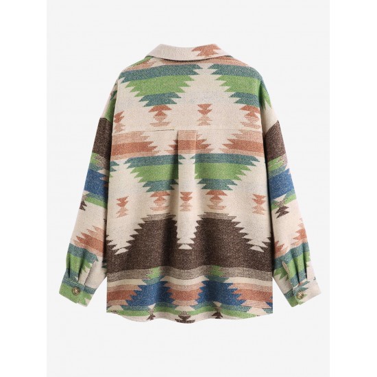 Women's Ethnic Style Single Breasted Long Sleeve Aztec Geo Tribal Printed Cargo Pockets Shirt Jacket Shacket Women's Ethnic Style Single Breasted Long Sleeve Aztec Geo Tribal Printed Cargo Pockets Shirt Jacket Shacket