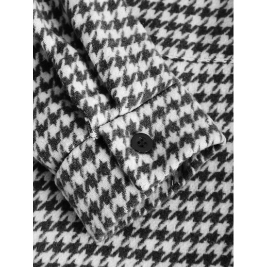 Women's Houndstooth Print Turn Down Collar Pocket Design Boyfriend Shacket Winter Woolen Shirt Women's Houndstooth Print Turn Down Collar Pocket Design Boyfriend Shacket Winter Woolen Shirt