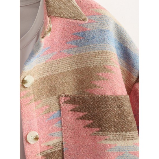 Women's Daily Ethnic Style Geo Tribal Aztec Printed Wool Blend Front Pockets Western Shirt Jacket Shacket Women's Daily Ethnic Style Geo Tribal Aztec Printed Wool Blend Front Pockets Western Shirt Jacket Shacket