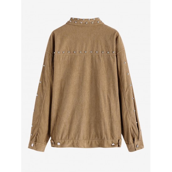 Women's Streetwear Rivet Design Corduroy Solid Color Shacket Jacket Women's Streetwear Rivet Design Corduroy Solid Color Shacket Jacket