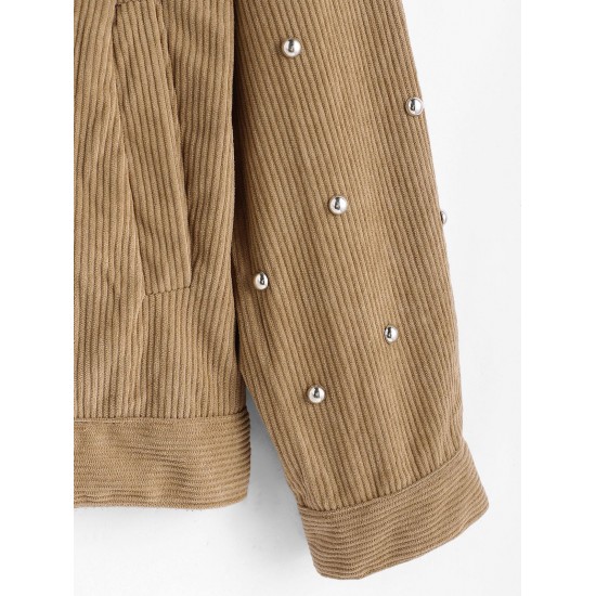 Women's Streetwear Rivet Design Corduroy Solid Color Shacket Jacket Women's Streetwear Rivet Design Corduroy Solid Color Shacket Jacket