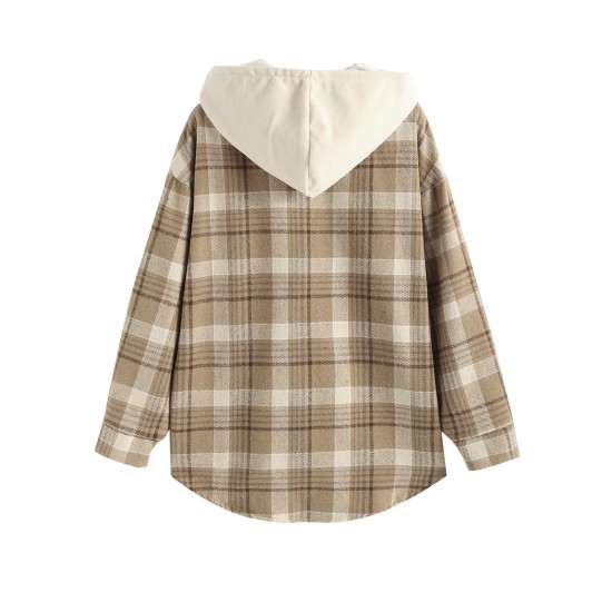 Women's Daily Plaid Loose Detachable Hooded Cargo Pockets Wool Blend Shirt Jacket Shacket Women's Daily Plaid Loose Detachable Hooded Cargo Pockets Wool Blend Shirt Jacket Shacket