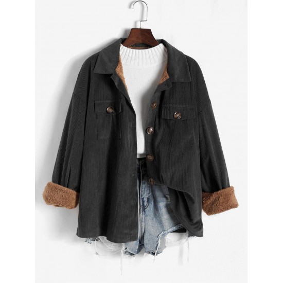 Fleece Lined Corduroy Pockets Cargo Shacket Fleece Lined Corduroy Pockets Cargo Shacket