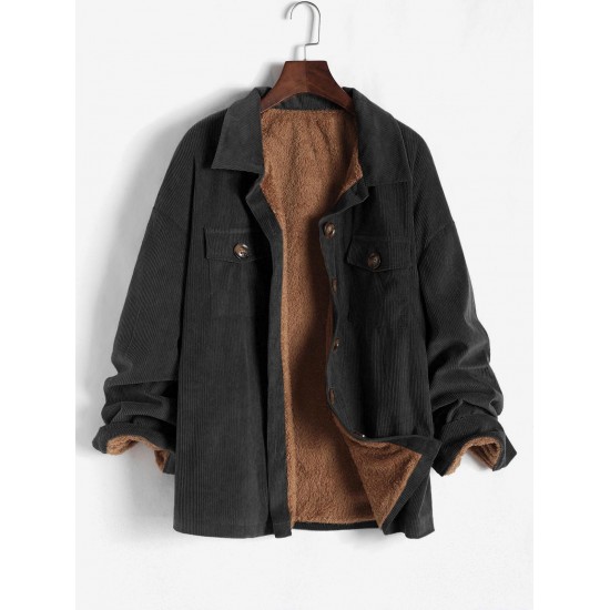 Fleece Lined Corduroy Pockets Cargo Shacket Fleece Lined Corduroy Pockets Cargo Shacket