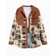 Women's Single Breasted Ethnic Style Aztec Geo Tribal Printed Cargo Pockets Fluffy Corduroy Panel Spliced Teddy Shirt Jacket Shacket Women's Single Breasted Ethnic Style Aztec Geo Tribal Printed Cargo Pockets Fluffy Corduroy Panel Spliced Teddy Shirt Jacket Shacket