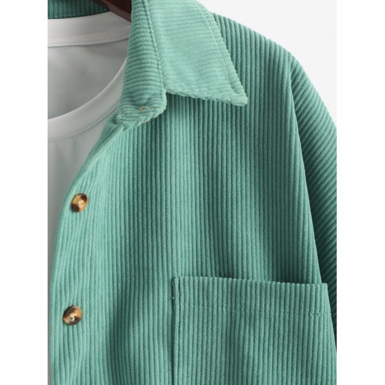 Women's Daily Solid Color Single Breasted Front Pocket Corduroy Shirt Jacket Shacket Women's Daily Solid Color Single Breasted Front Pocket Corduroy Shirt Jacket Shacket