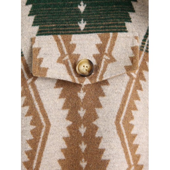 Women's Long Sleeve Ethnic Style Aztec Geo Tribal Printed Flap Detail Button Up Wool Blend Shirt Jacket Shacket Women's Long Sleeve Ethnic Style Aztec Geo Tribal Printed Flap Detail Button Up Wool Blend Shirt Jacket Shacket
