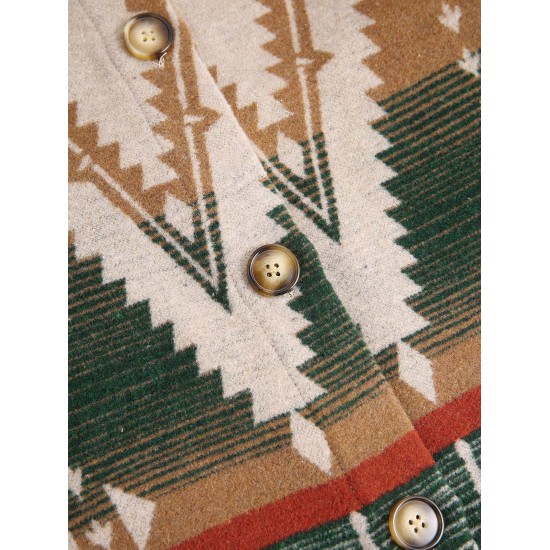 Women's Long Sleeve Ethnic Style Aztec Geo Tribal Printed Flap Detail Button Up Wool Blend Shirt Jacket Shacket Women's Long Sleeve Ethnic Style Aztec Geo Tribal Printed Flap Detail Button Up Wool Blend Shirt Jacket Shacket