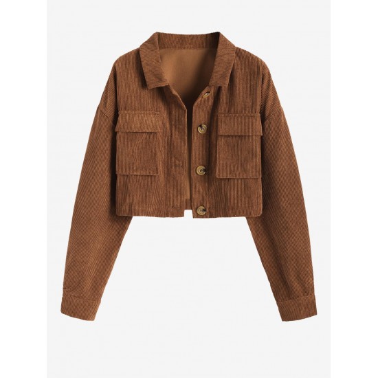 Women's Single Breasted Flap Pockets Corduroy Crop Shirt Jacket Shacket Women's Single Breasted Flap Pockets Corduroy Crop Shirt Jacket Shacket