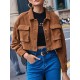 Women's Single Breasted Flap Pockets Corduroy Crop Shirt Jacket Shacket Women's Single Breasted Flap Pockets Corduroy Crop Shirt Jacket Shacket