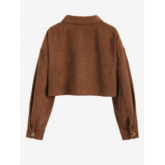 Women's Single Breasted Flap Pockets Corduroy Crop Shirt Jacket Shacket Women's Single Breasted Flap Pockets Corduroy Crop Shirt Jacket Shacket