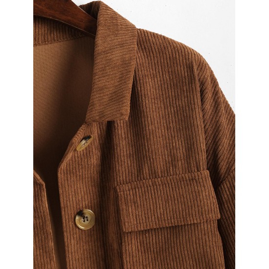 Women's Single Breasted Flap Pockets Corduroy Crop Shirt Jacket Shacket Women's Single Breasted Flap Pockets Corduroy Crop Shirt Jacket Shacket