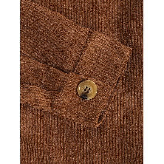 Women's Single Breasted Flap Pockets Corduroy Crop Shirt Jacket Shacket Women's Single Breasted Flap Pockets Corduroy Crop Shirt Jacket Shacket