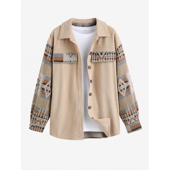 Women's Daily Ethnic Aztec Jacquard Drop Shoulder Turn Down Collar Flap Detail Button Up Shacket Women's Daily Ethnic Aztec Jacquard Drop Shoulder Turn Down Collar Flap Detail Button Up Shacket
