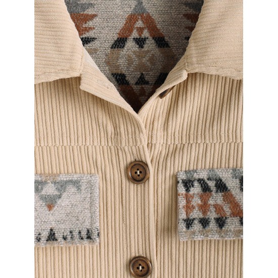Women's Daily Ethnic Aztec Jacquard Drop Shoulder Turn Down Collar Flap Detail Button Up Shacket Women's Daily Ethnic Aztec Jacquard Drop Shoulder Turn Down Collar Flap Detail Button Up Shacket