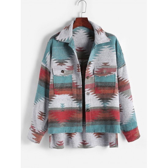 Ethnic Aztec Print Flap Pockets Button Up Jacket Ethnic Aztec Print Flap Pockets Button Up Jacket