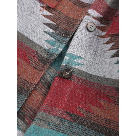 Ethnic Aztec Print Flap Pockets Button Up Jacket Ethnic Aztec Print Flap Pockets Button Up Jacket
