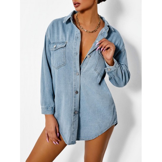 Pocket Drop Shoulder Denim Shacket Pocket Drop Shoulder Denim Shacket