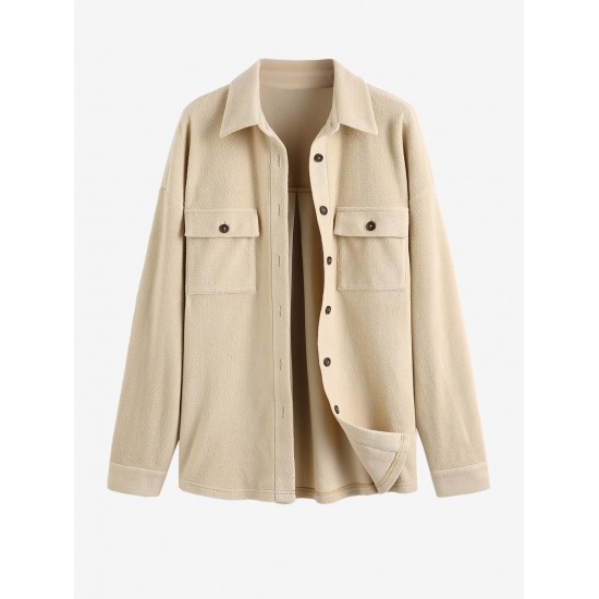 Women's Daily Long Sleeve Solid Color Cargo Pockets Polar Fleece Textured Shirt Jacket Shacket Women's Daily Long Sleeve Solid Color Cargo Pockets Polar Fleece Textured Shirt Jacket Shacket