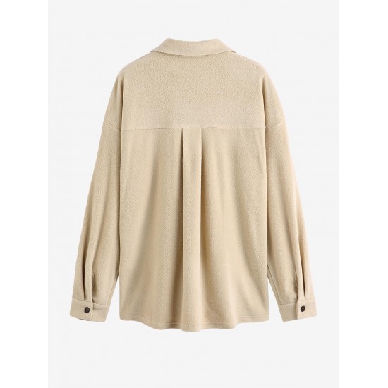 Women's Daily Long Sleeve Solid Color Cargo Pockets Polar Fleece Textured Shirt Jacket Shacket Women's Daily Long Sleeve Solid Color Cargo Pockets Polar Fleece Textured Shirt Jacket Shacket