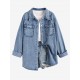 Women's Streetwear Acid Wash Pocket Button Up Curved Hem Long Sleeve Denim Shacket Women's Streetwear Acid Wash Pocket Button Up Curved Hem Long Sleeve Denim Shacket