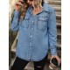 Women's Streetwear Acid Wash Pocket Button Up Curved Hem Long Sleeve Denim Shacket Women's Streetwear Acid Wash Pocket Button Up Curved Hem Long Sleeve Denim Shacket