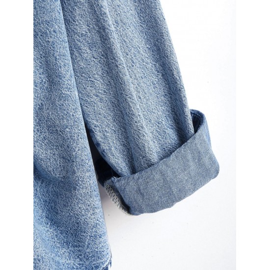 Women's Streetwear Acid Wash Pocket Button Up Curved Hem Long Sleeve Denim Shacket Women's Streetwear Acid Wash Pocket Button Up Curved Hem Long Sleeve Denim Shacket