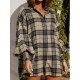 Women's Plaid Smocked Ruffle Cuff Lantern Sleeve Longline Shacket Women's Plaid Smocked Ruffle Cuff Lantern Sleeve Longline Shacket