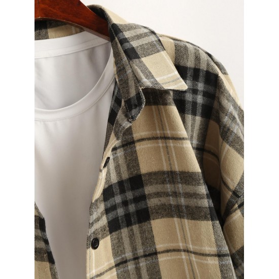 Women's Plaid Smocked Ruffle Cuff Lantern Sleeve Longline Shacket Women's Plaid Smocked Ruffle Cuff Lantern Sleeve Longline Shacket