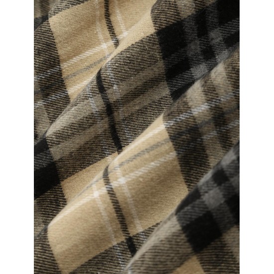 Women's Plaid Smocked Ruffle Cuff Lantern Sleeve Longline Shacket Women's Plaid Smocked Ruffle Cuff Lantern Sleeve Longline Shacket