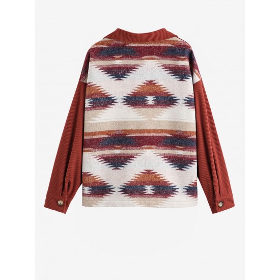 Women's Daily Ethnic Aztec Print Corduroy Pockets Drop Shoulder Button Up Turn Down Collar Long Sleeve Shacket Women's Daily Ethnic Aztec Print Corduroy Pockets Drop Shoulder Button Up Turn Down Collar Long Sleeve Shacket