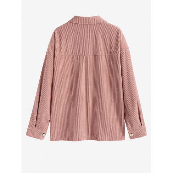 Women's Daily Solid Color Single Breasted Flap Detail Corduroy Shirt Jacket Shacket Women's Daily Solid Color Single Breasted Flap Detail Corduroy Shirt Jacket Shacket