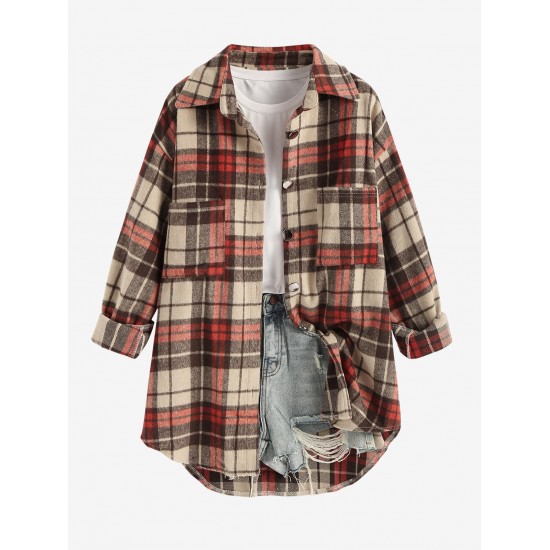 Women's Daily Vintage Style Plaid Front Pockets Wool Blend Shirt Jacket Shacket Women's Daily Vintage Style Plaid Front Pockets Wool Blend Shirt Jacket Shacket