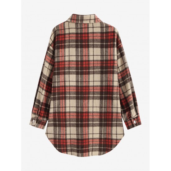Women's Daily Vintage Style Plaid Front Pockets Wool Blend Shirt Jacket Shacket Women's Daily Vintage Style Plaid Front Pockets Wool Blend Shirt Jacket Shacket