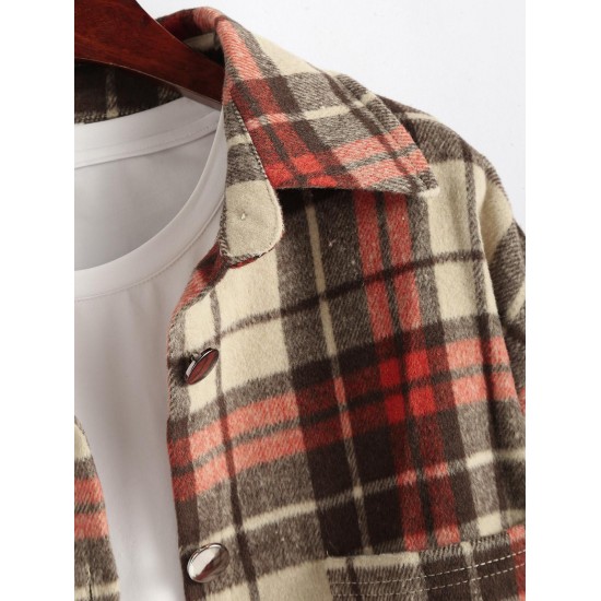 Women's Daily Vintage Style Plaid Front Pockets Wool Blend Shirt Jacket Shacket Women's Daily Vintage Style Plaid Front Pockets Wool Blend Shirt Jacket Shacket