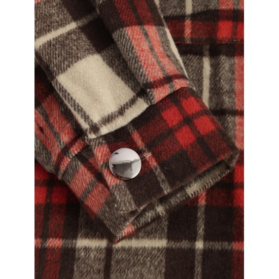 Women's Daily Vintage Style Plaid Front Pockets Wool Blend Shirt Jacket Shacket Women's Daily Vintage Style Plaid Front Pockets Wool Blend Shirt Jacket Shacket