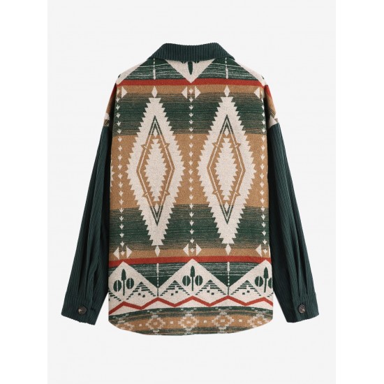 Women's Retro Casual Ethnic Tribal Geometric Print Color Block Shacket Spliced Aztec Jacket Women's Retro Casual Ethnic Tribal Geometric Print Color Block Shacket Spliced Aztec Jacket