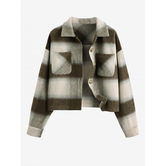 Women's Daily Vintage Single Breasted Plaid Front Pocket Wool Blend Short Jacket Women's Daily Vintage Single Breasted Plaid Front Pocket Wool Blend Short Jacket