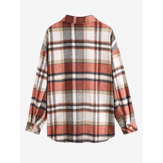 Women's Plaid Wool Blend Pocket Drop Shoulder Button Up Turn Down Collar Shacket Women's Plaid Wool Blend Pocket Drop Shoulder Button Up Turn Down Collar Shacket