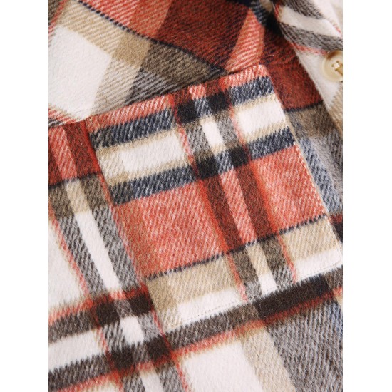 Women's Plaid Wool Blend Pocket Drop Shoulder Button Up Turn Down Collar Shacket Women's Plaid Wool Blend Pocket Drop Shoulder Button Up Turn Down Collar Shacket