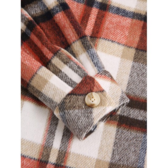 Women's Plaid Wool Blend Pocket Drop Shoulder Button Up Turn Down Collar Shacket Women's Plaid Wool Blend Pocket Drop Shoulder Button Up Turn Down Collar Shacket