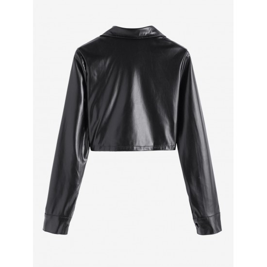 Women's PU Leather Mock Pocket Solid Color Going Out Streetwear Crop Shacket Jacket Women's PU Leather Mock Pocket Solid Color Going Out Streetwear Crop Shacket Jacket
