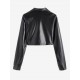 Women's PU Leather Mock Pocket Solid Color Going Out Streetwear Crop Shacket Jacket Women's PU Leather Mock Pocket Solid Color Going Out Streetwear Crop Shacket Jacket