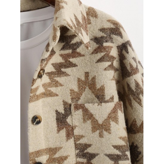 Women's Ethnic Aztec Tribal Geo Printed Front Pockets Single Breasted Wool Blend Shirt Jacket Shacket Women's Ethnic Aztec Tribal Geo Printed Front Pockets Single Breasted Wool Blend Shirt Jacket Shacket