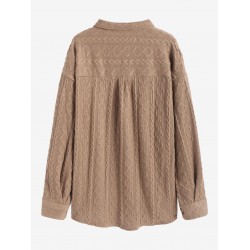 Women's Daily Cable Knit Drop Shoulder Button Up Pocket High Low Longline Shacket