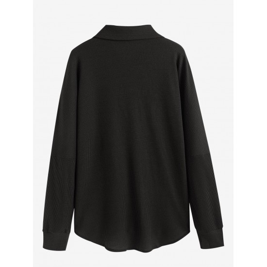 Women's Daily Knitted Solid Color Drop Shoulder Turn Down Collar Pocket Button Up High Low Shacket Women's Daily Knitted Solid Color Drop Shoulder Turn Down Collar Pocket Button Up High Low Shacket