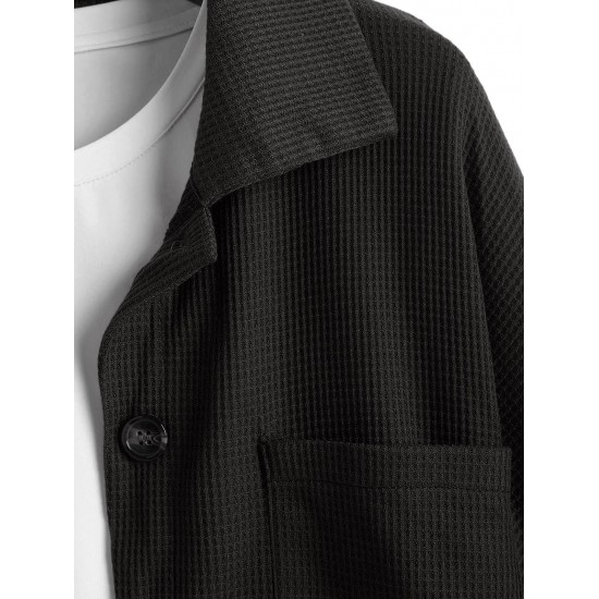 Women's Daily Knitted Solid Color Drop Shoulder Turn Down Collar Pocket Button Up High Low Shacket Women's Daily Knitted Solid Color Drop Shoulder Turn Down Collar Pocket Button Up High Low Shacket