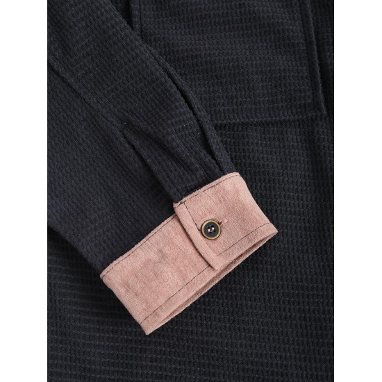 Women's Faux Suede Panel Spliced Textured Cargo Style Pockets Single Breasted Daily Shirt Jacket Shacket Women's Faux Suede Panel Spliced Textured Cargo Style Pockets Single Breasted Daily Shirt Jacket Shacket