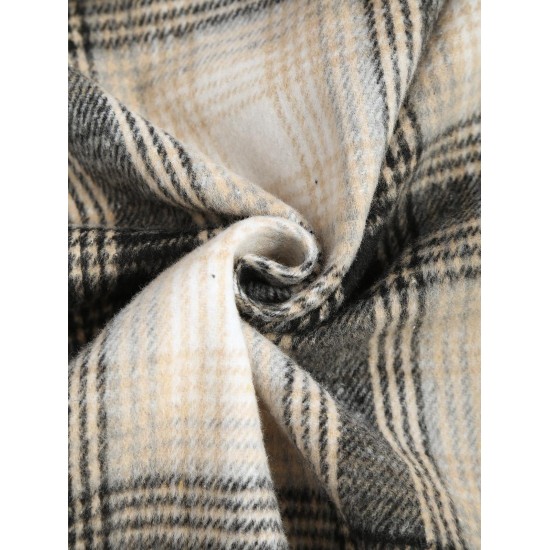 Women's Wool Blend Drop Shoulder Plaid Belted Button Up Pocket Longline Shacket Women's Wool Blend Drop Shoulder Plaid Belted Button Up Pocket Longline Shacket