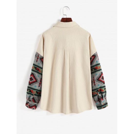 Women's Ethnic Aztec Printed Corduroy Shacket Long Sleeve Retro Spliced Jacket Women's Ethnic Aztec Printed Corduroy Shacket Long Sleeve Retro Spliced Jacket